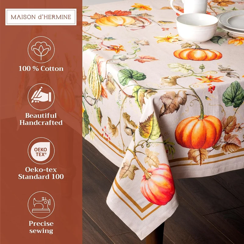 Maison d' Hermine Potiron 100% Baumwolle Tischdecke für Küche | Abendessen | Tischplatte | Dekoratio