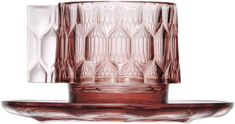 Kartell Jellies Family Tasse und Unterteller, Thermoplastisches Technopolymer, Rosa, 12 x 10 cm Kaff