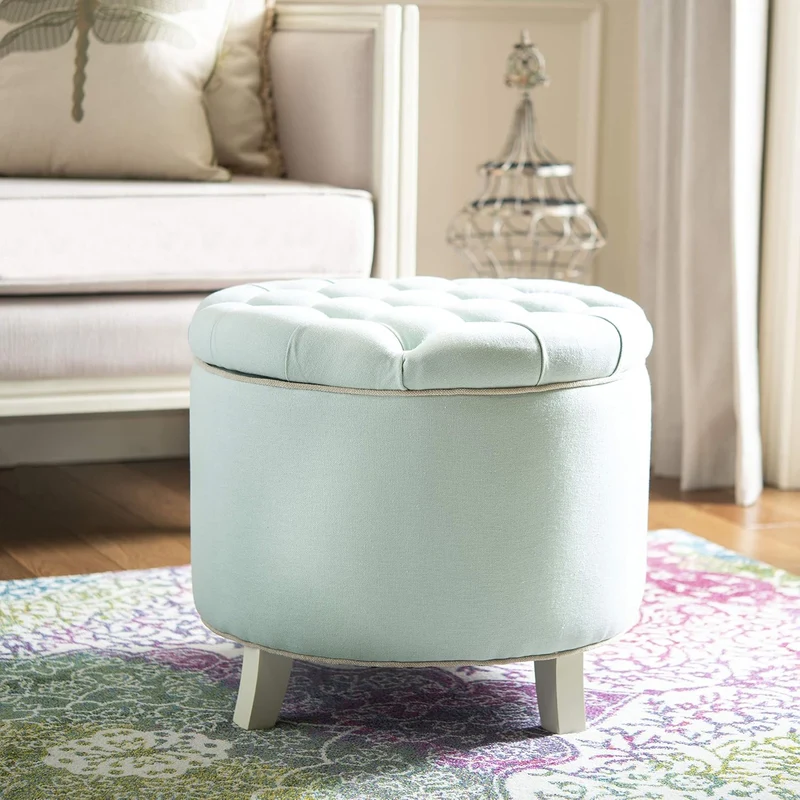 SAFAVIEH Gepolstert Hocker, Rotkehlchen-Ei-Blau, 55 X 55 X 50, Blau