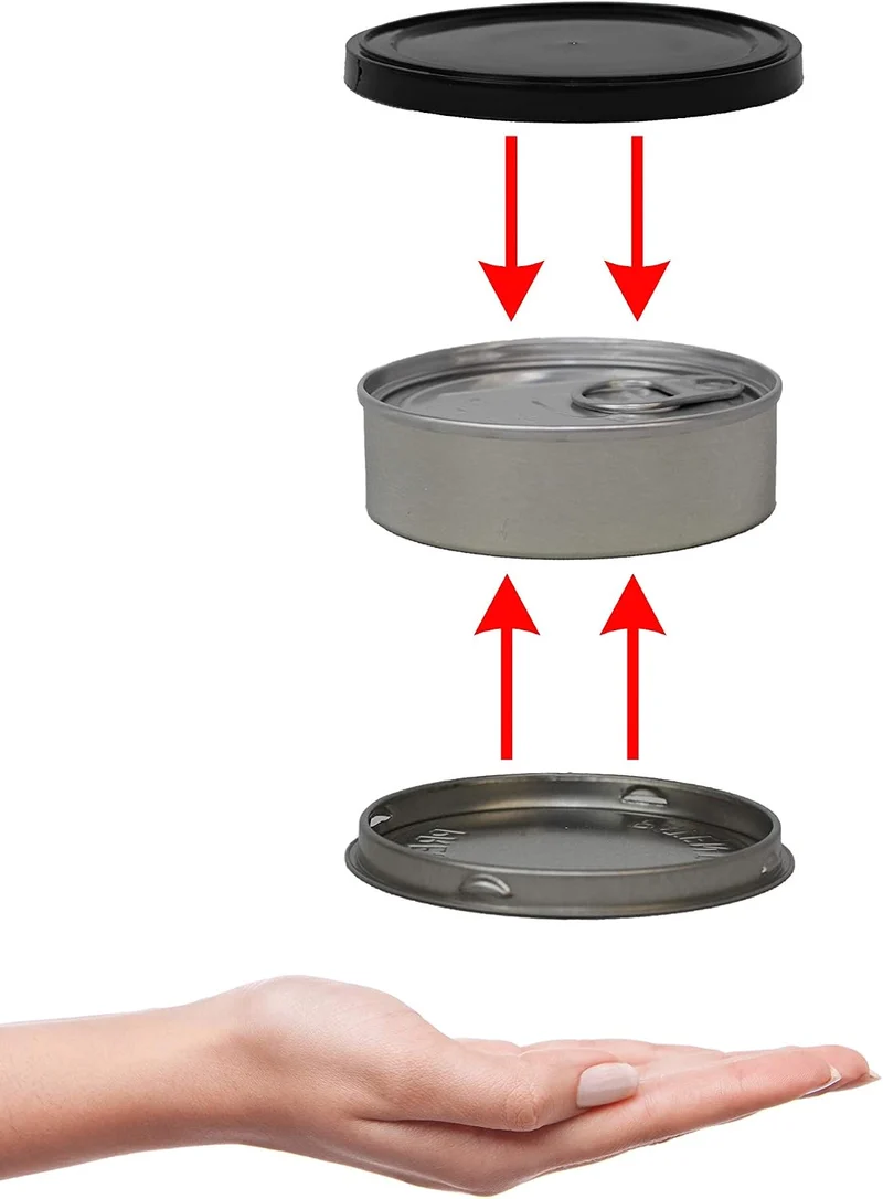Pressitin 60x Pressitin Self Seal Dosen, Tuna Tins 100ml, befüllbar inklusive schwarzem Kunststoffde