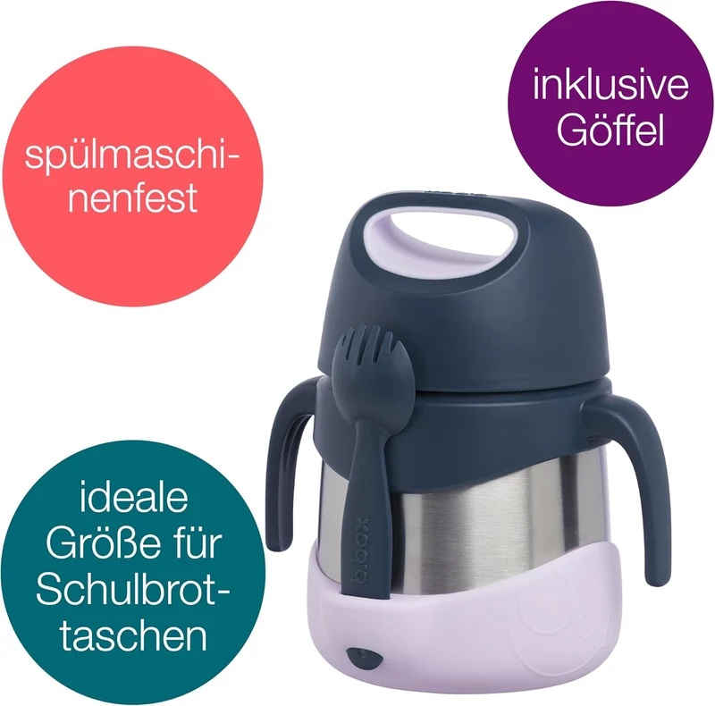 b.box Isolierte Lebensmitteldose mit doppelwandigem Edelstahl und Löffel, Kinder-Lunchbox für warme