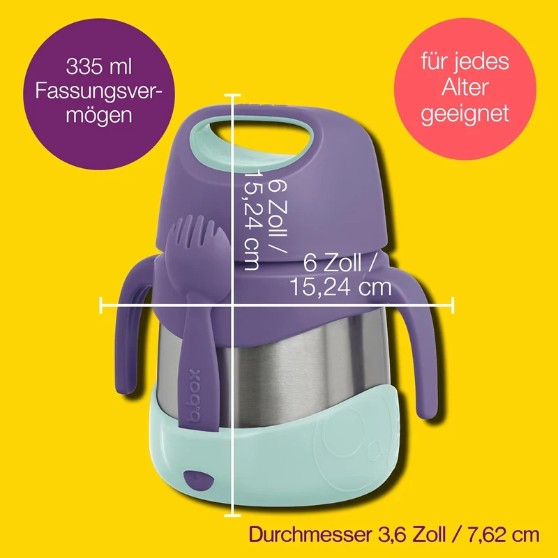 b.box Isolierte Lebensmitteldose mit doppelwandigem Edelstahl und Löffel, Kinder-Lunchbox für warme