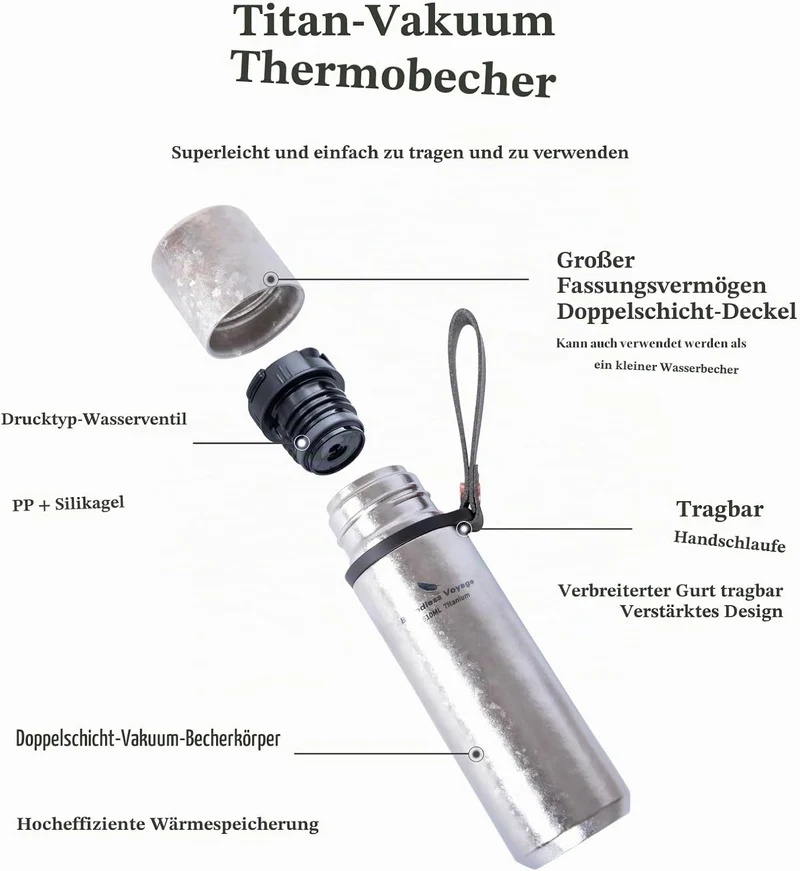 iBasingo 510ml Titan Thermos Flaschen Trinkflasche Isolierflasche Vakuum Flasche Sport Reise Kaffee