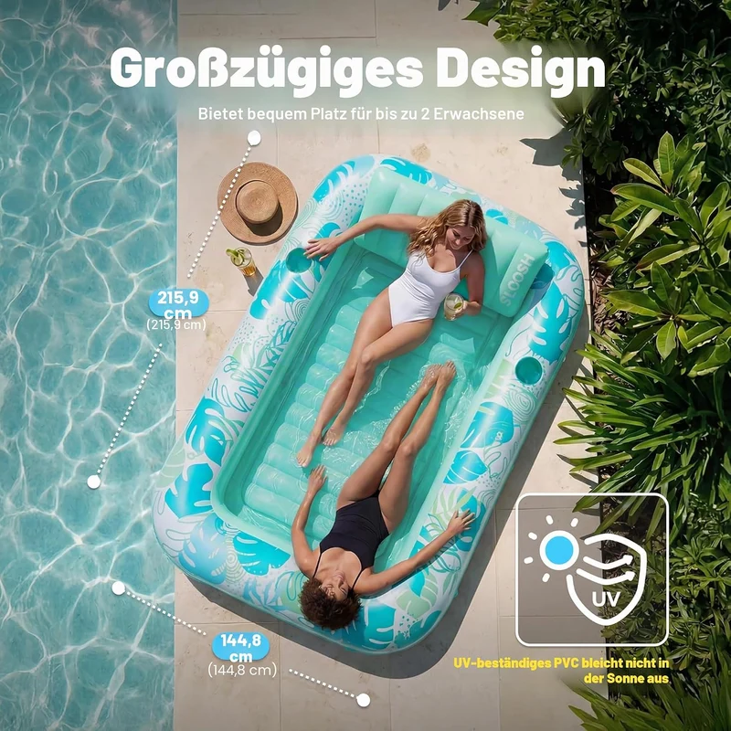 SLOOSH Aufblasbare Tanning Pool, 70" x 46"/ 85" x 57" Grosse aufblasbarer Luftmatratze für Erwachsen