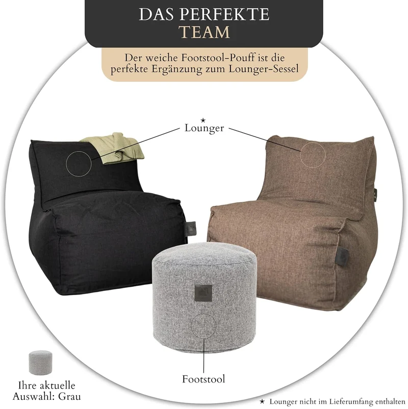Elephant Living - Der Footstool Pouf - Premium Indoor Hocker rund - hergestellt aus hochwertigem, ve