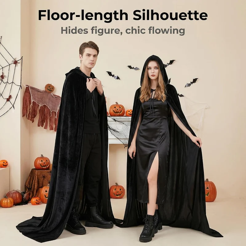 Labellevie Umhang mit Kapuze Lange SAMT Cape Vampir Kostüm Halloween Erwachsener Unisex- Gr. Medium,