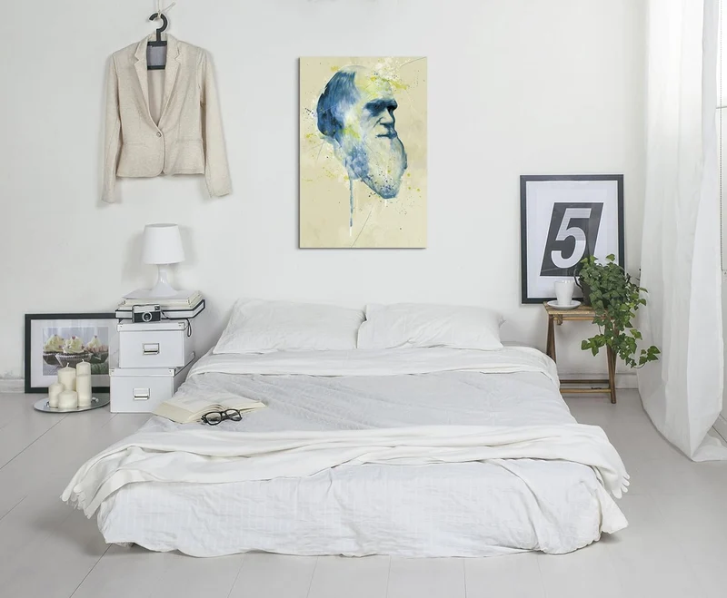 Charles Darwin Aqua 90x60cm - Splash Art Paul Sinus Wandbild auf Leinwand - Malerei, Kunstbild, Aqua
