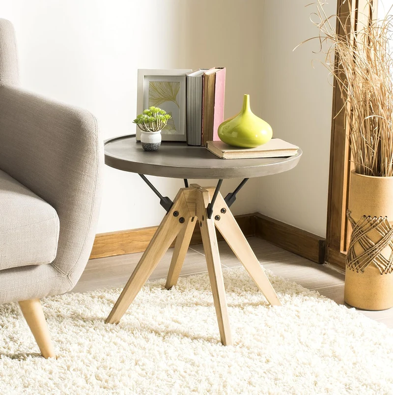SAFAVIEH Modern Beton Outdoor-Akzenttisch, Dunkelgrau Dunkelgrau 54 x 54 x 43.94 cm, Dunkelgrau 54 x