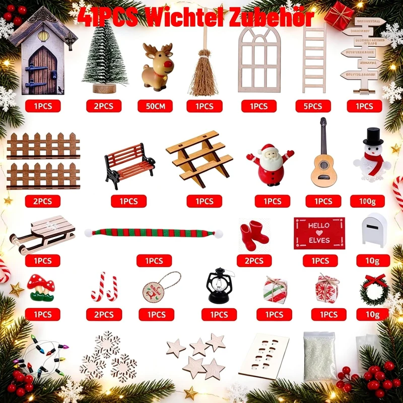Wichteltür Set, 41PCS Wichtel Zubehör, Wichteltür Komplettset 41 Pcs, 41 Pcs