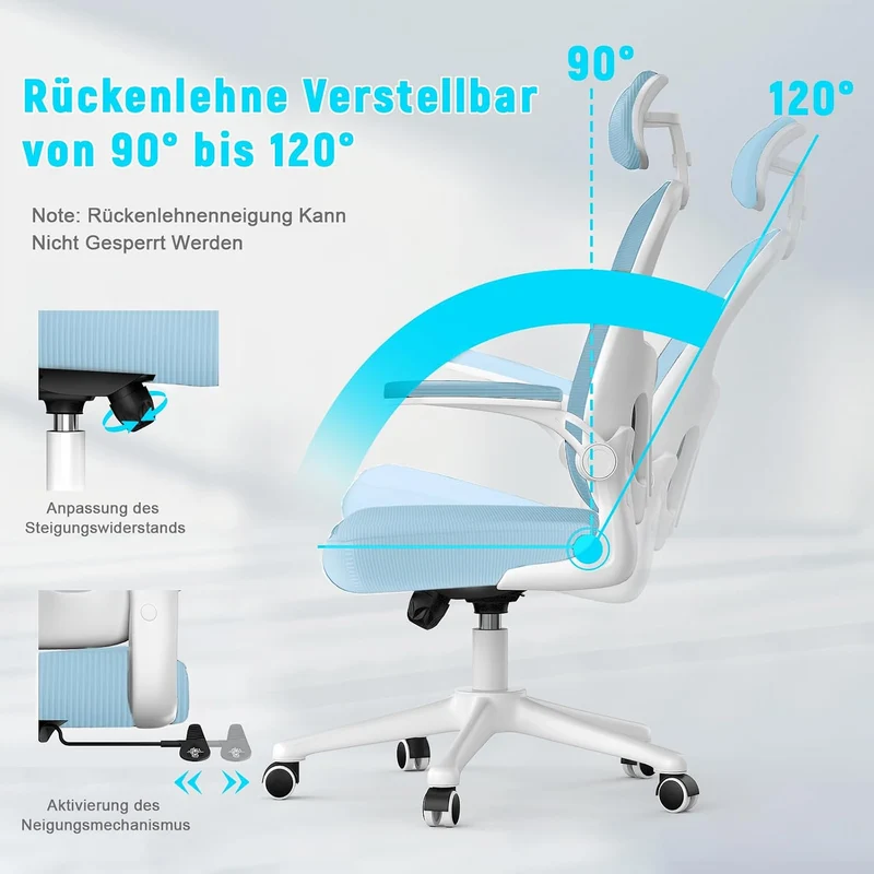 rattantree Bürostuhl Ergonomisch, Schreibtischstuhl mit Verstellbarer Kopfstütze, Armlehnen und Lend