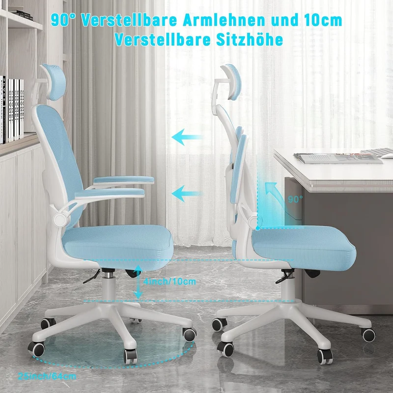 rattantree Bürostuhl Ergonomisch, Schreibtischstuhl mit Verstellbarer Kopfstütze, Armlehnen und Lend
