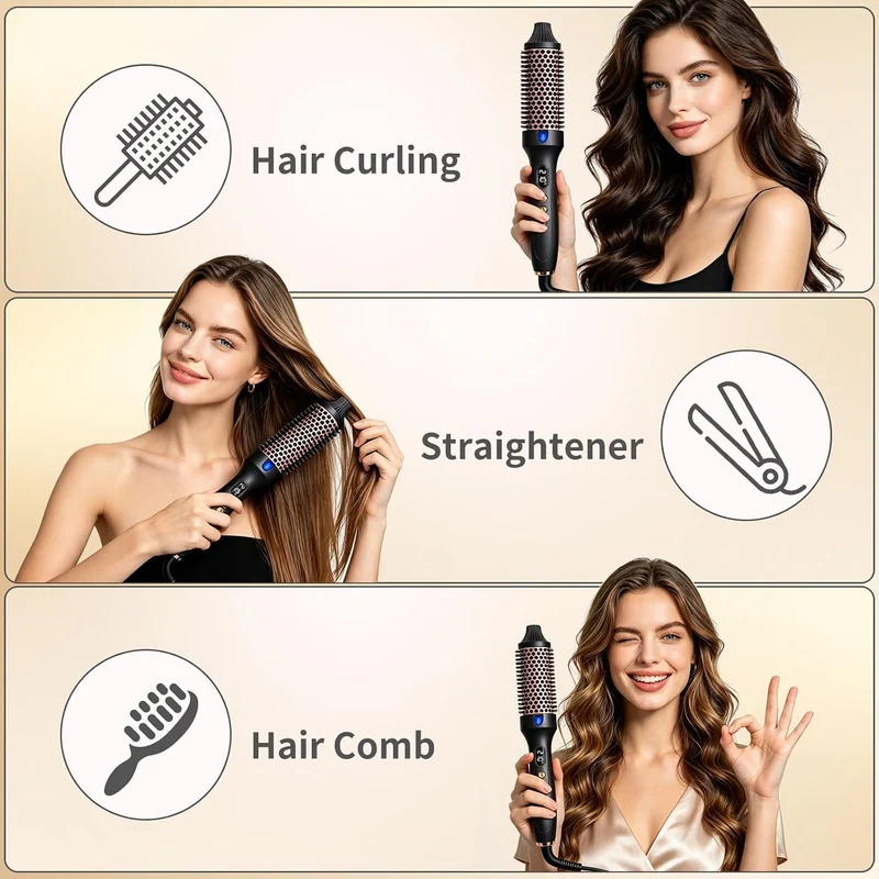 Thermobürste, Thermal Brush Ionische Lockenbürste Erhitzt zur Erzeugung Natürlicher Locken, Dual Spa