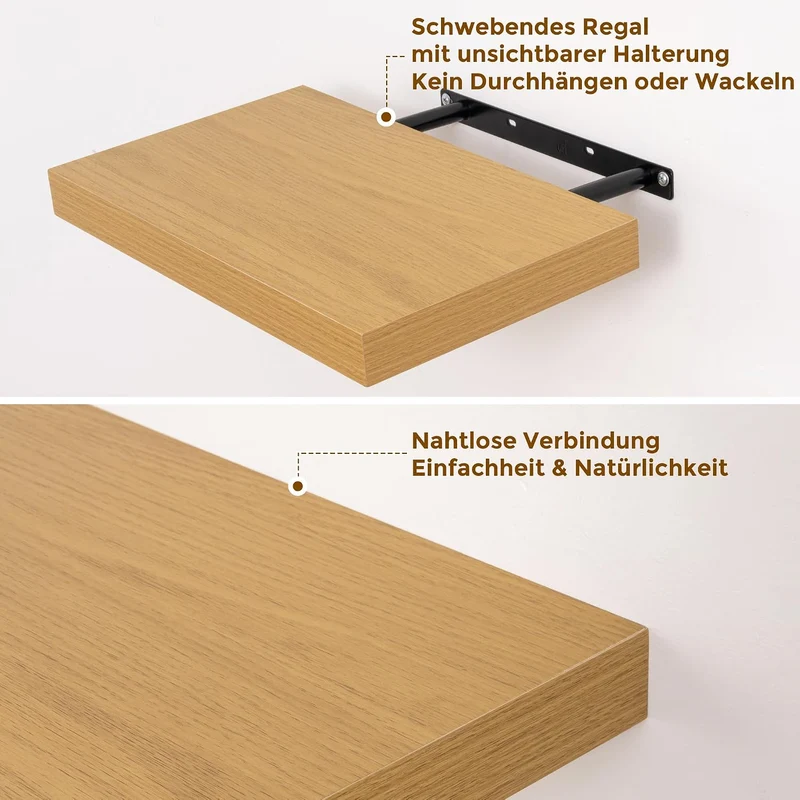 Feihorrm Wandregal, Wandboard 2er Set, 60cm Schweberegal aus MDF Holz Eiche 60 CM - Set of 2, Eiche