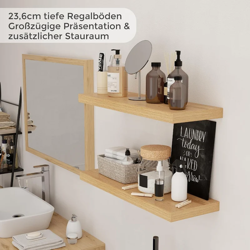 Feihorrm Wandregal, Wandboard 2er Set, 60cm Schweberegal aus MDF Holz Eiche 60 CM - Set of 2, Eiche