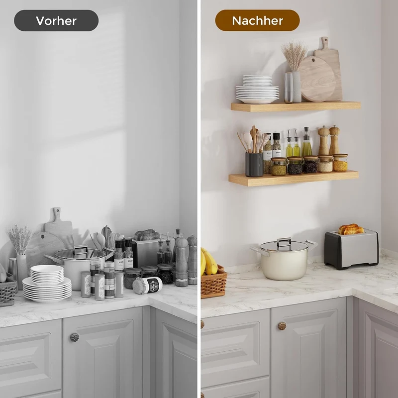 Feihorrm Wandregal, Wandboard 2er Set, 60cm Schweberegal aus MDF Holz Eiche 60 CM - Set of 2, Eiche