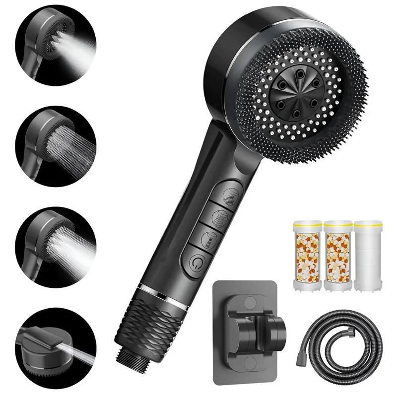 Duschkopf mit Filter, Hochdruck Handbrause mit Filtration in 8 Schichten Grau 1.5M, Grau 1.5M