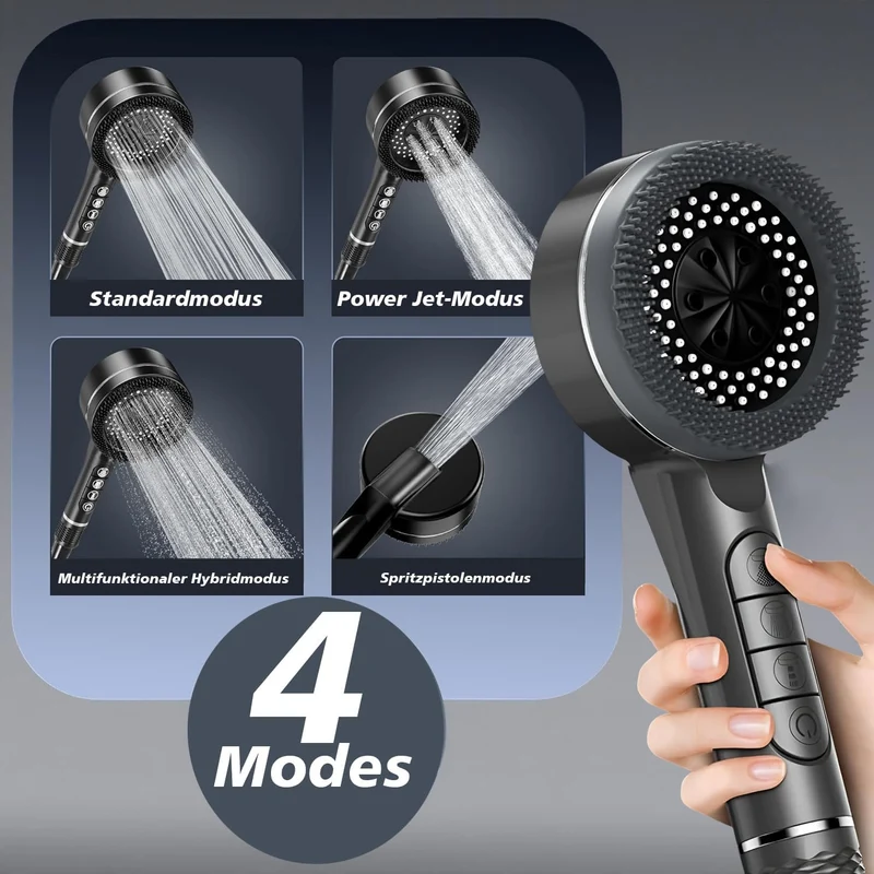 Duschkopf mit Filter, Hochdruck Handbrause mit Filtration in 8 Schichten Grau 1.5M, Grau 1.5M