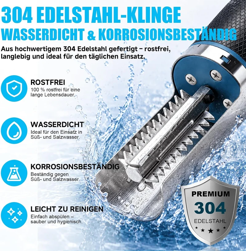 650W Elektrisch Fischentschupper mit Schutzhaube Wasserdicht aus Edelstahl Mit 2x 2200mah Akku, Mit