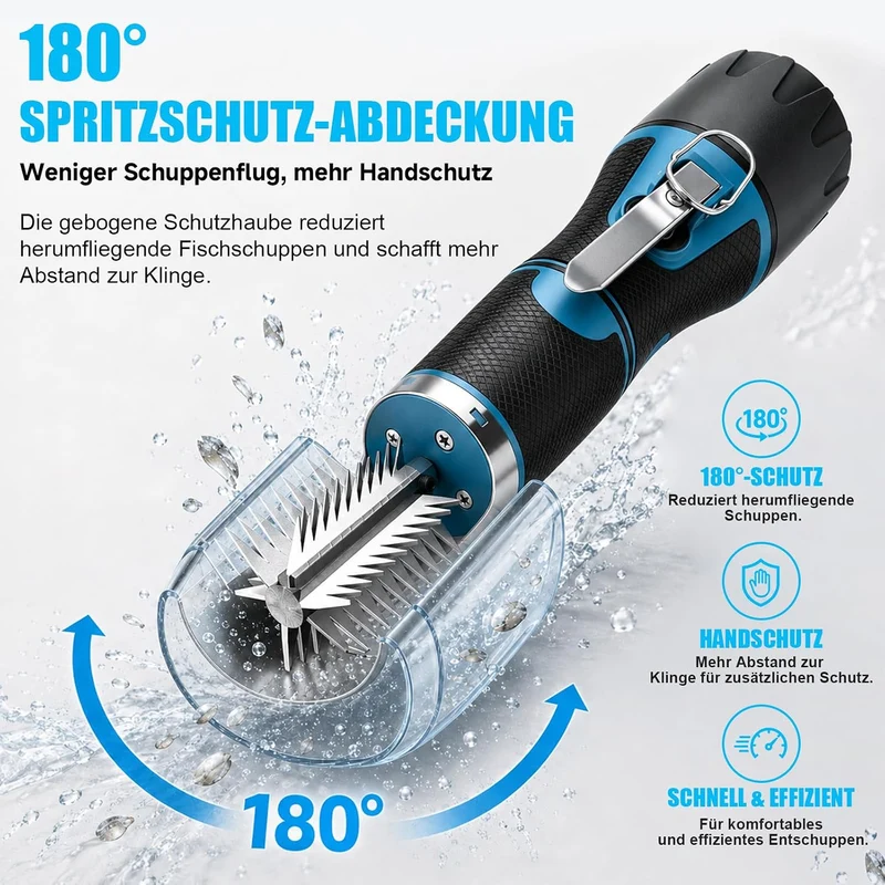 650W Elektrisch Fischentschupper mit Schutzhaube Wasserdicht aus Edelstahl Mit 2x 2200mah Akku, Mit