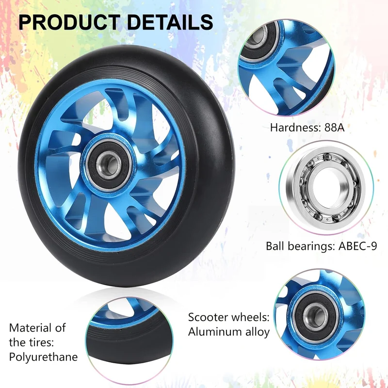 DBREAKS Stunt Scooter Rollen 100mm, 2 Stück Scooter Ersatzräder Blau 100mm Blau, 100mm Blau