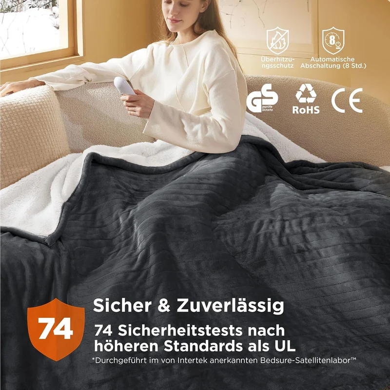 BEDSURE Heizdecke mit Abschaltautomatik Dunkegrau, 130x180cm 12 - Dunkegrau 130 x 180 cm, 12 - Dunke