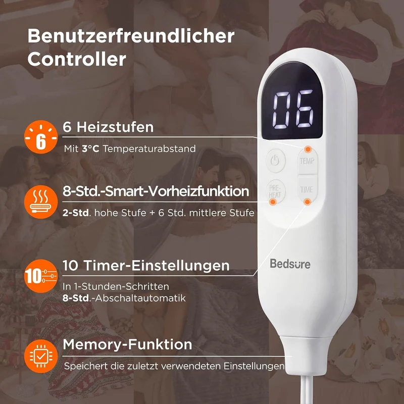 BEDSURE Heizdecke mit Abschaltautomatik Dunkegrau, 130x180cm 12 - Dunkegrau 130 x 180 cm, 12 - Dunke