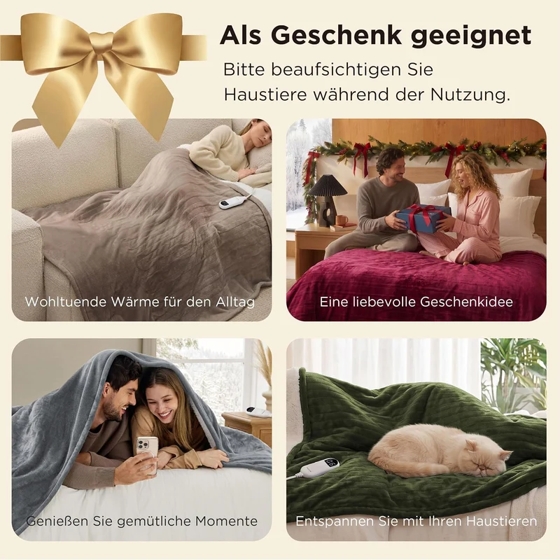 BEDSURE Heizdecke mit Abschaltautomatik Dunkegrau, 130x180cm 12 - Dunkegrau 130 x 180 cm, 12 - Dunke