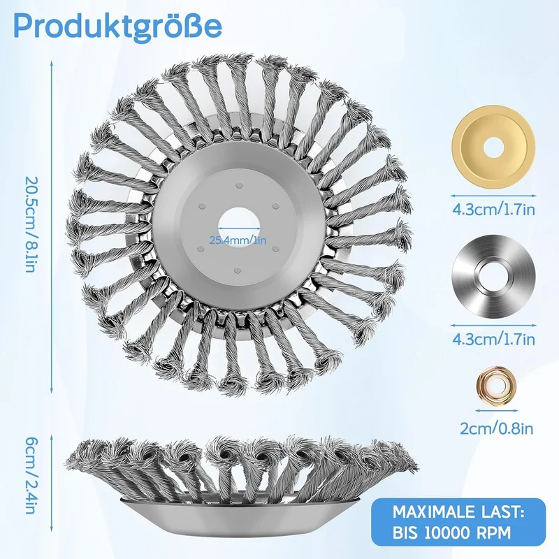 Unkrautbürste, Profi Unkrautbürste für Freischneider mit 25,4mm Bohrung, Wildkrautbürste für Motorse