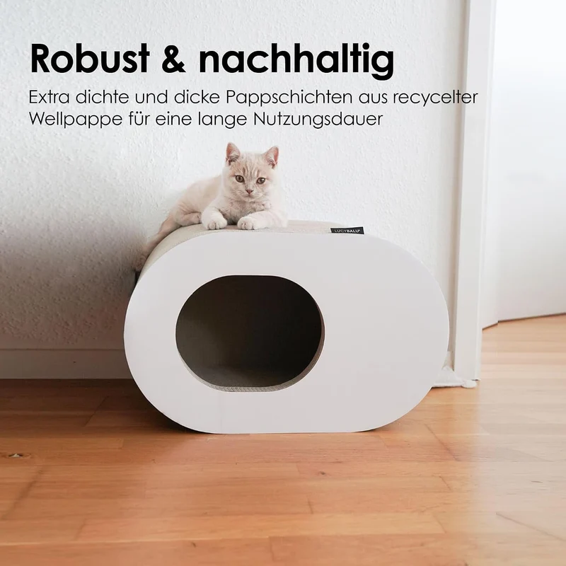 LucyBalu® PAPERCAVE Katzenhöhle aus Kratzpappe – Weiss Natur, Natur