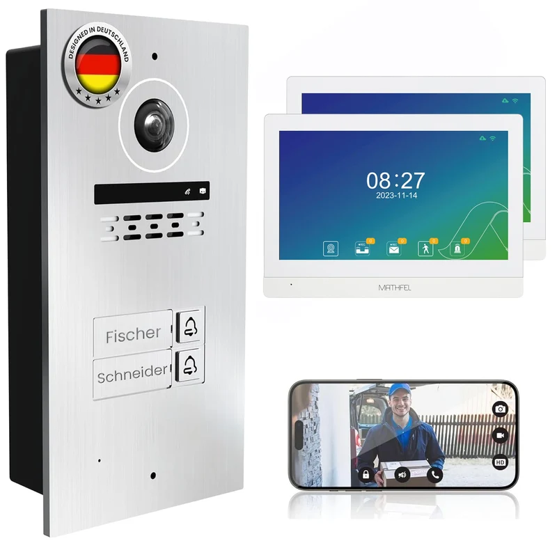 Mathfel 2-Draht Video Türsprechanlage mit RFID – WLAN Monitor, 2MP HD Kamera, 170° Weitwinkel, Türkl