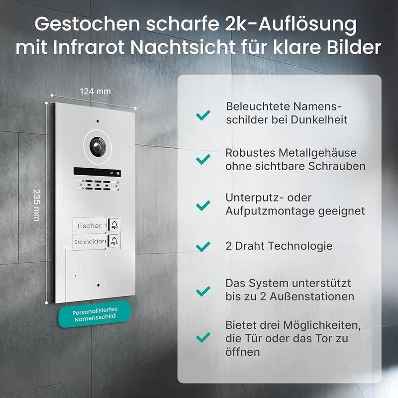 Mathfel 2-Draht Video Türsprechanlage mit RFID – WLAN Monitor, 2MP HD Kamera, 170° Weitwinkel, Türkl