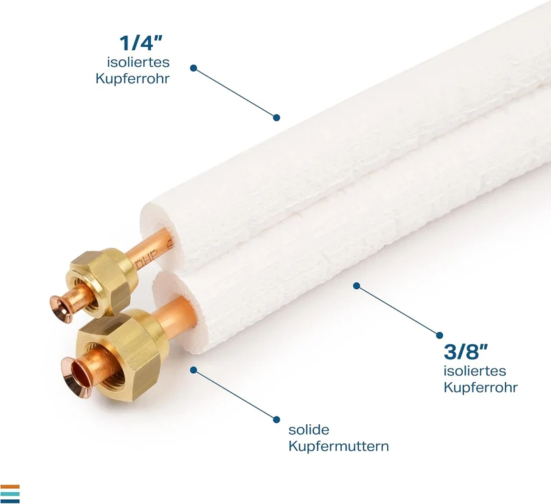 Kältemittelleitung 1/4" + 3/8" 1-25m vorisoliertes Kupfer-Doppelrohr Rolle Kupferrohre Kühlsysteme 9
