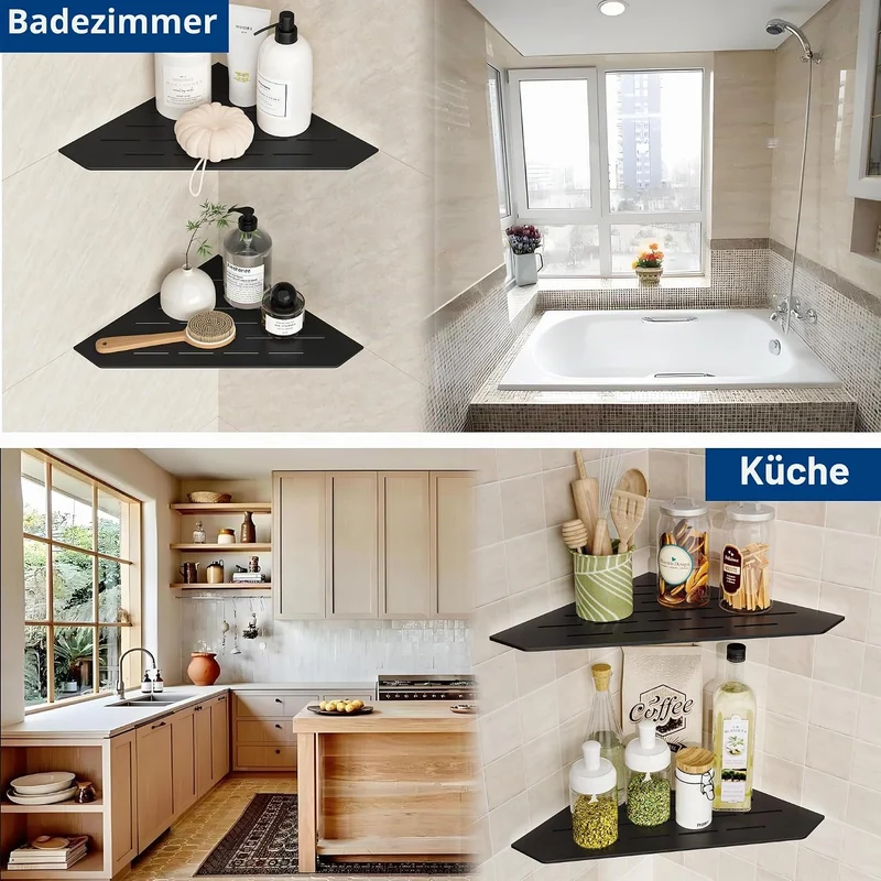 Eck-Duschregal 304 Edelstahl Duschablage Schwarz 3mm Dicker Einbau-Eckregal für Badezimmer-Aufbewahr