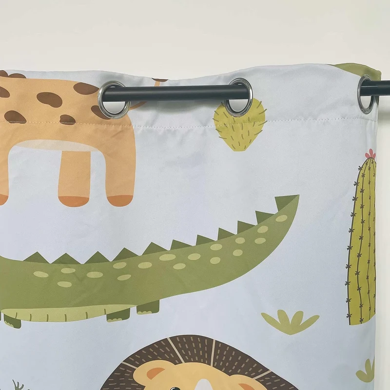 YUANZU Safari Tier Vorhänge für Kinder Hippo Krokodil Löwe Elefant Giraffe Wald Zoo Familie Muster Ö