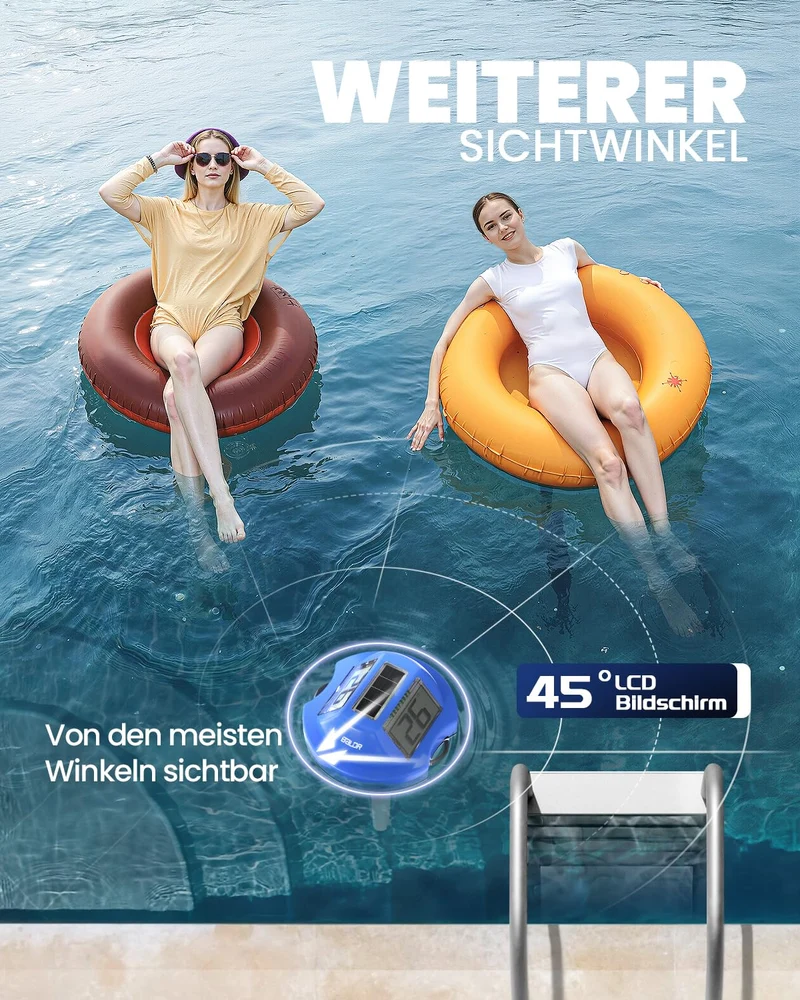 BALDR Solar Schwimmendes für Pool mit zwei grossen Displays | IPX7 wasserdichter digitaler Temperatu