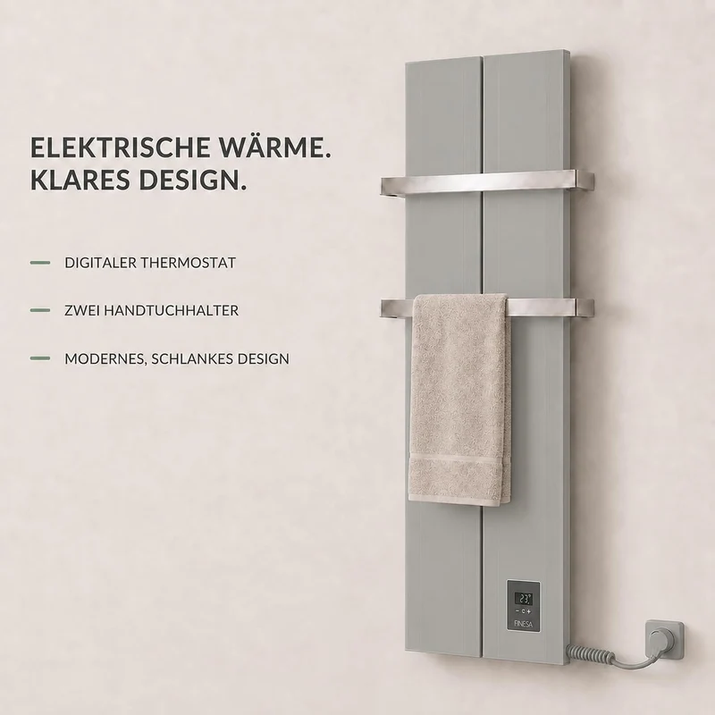 Finesa-D Badheizkörper elektrisch mit Thermostat 1000×408 mm | 700 W – Flacher Paneel Design Handtuc