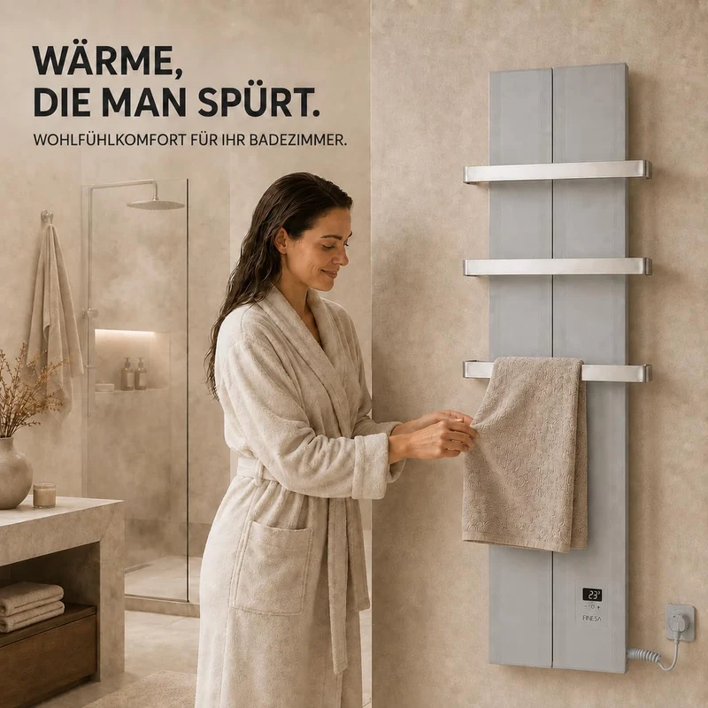 Finesa-D Badheizkörper elektrisch mit Thermostat 1000×408 mm | 700 W – Flacher Paneel Design Handtuc