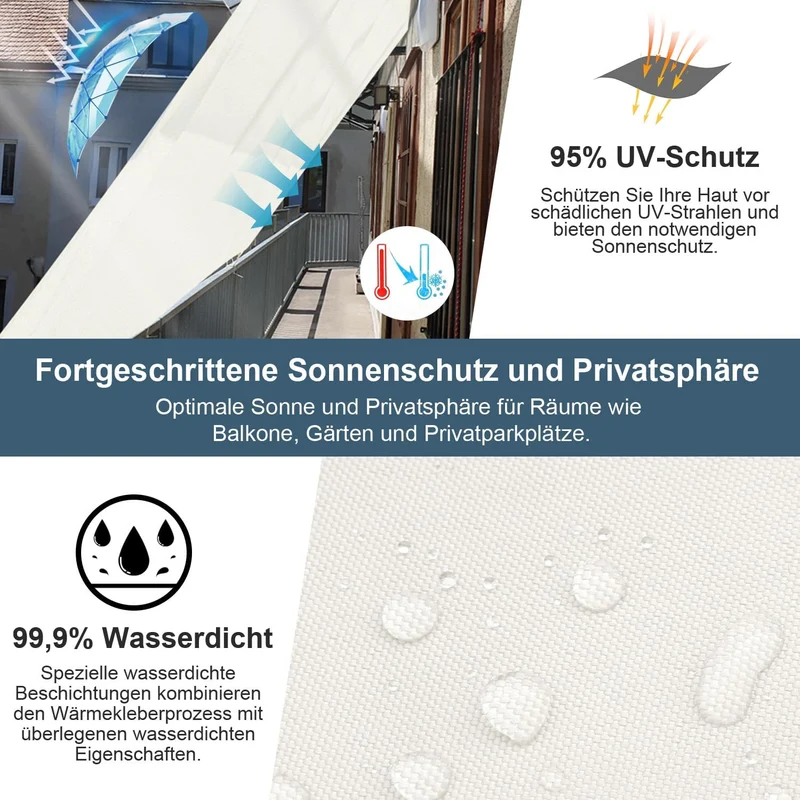 COOL AREA Sonnensegel Wasserdicht Rechteckig 2x4m Sonnenschutz 95% UV Schutz Windschutz,Wasserabweis