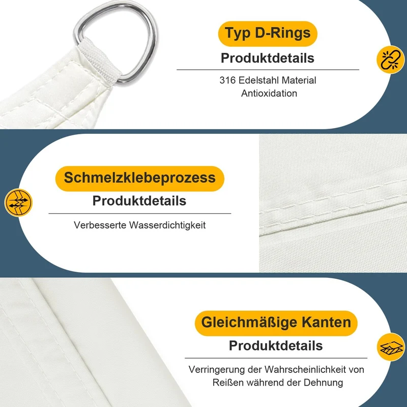 COOL AREA Sonnensegel Wasserdicht Rechteckig 2x4m Sonnenschutz 95% UV Schutz Windschutz,Wasserabweis