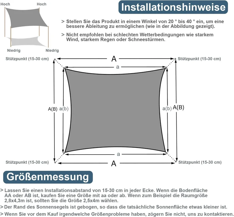 COOL AREA Sonnensegel Wasserdicht Rechteckig 2x4m Sonnenschutz 95% UV Schutz Windschutz,Wasserabweis