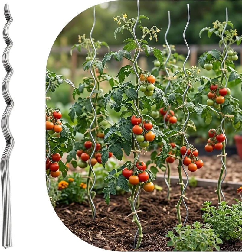 Relaxdays Tomaten Spiralstab, 10er Set, Höhe: 170 cm, Ø 5 mm, verzinktes Metall, Tomatenstäbe, Tomat