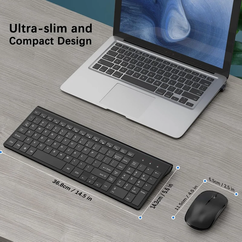 J JoyACCESS Kabellose Tastatur und Maus Kombination mit 2,4 G, kompakt, leise, schlanke kabellose Ta