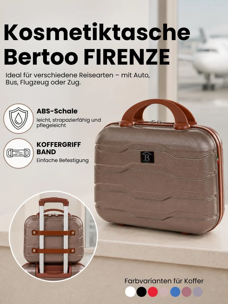BERTOO Firenze Damen-Reisekoffer aus pinkfarbenem ABS-Hartschalen-Kunststoff mit Gepäckgurt Rosegold