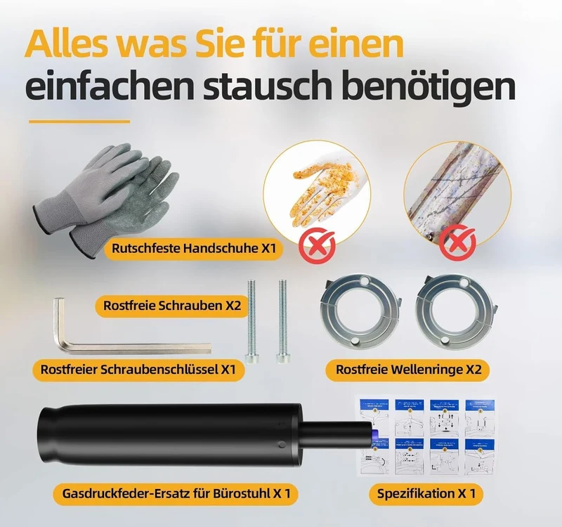 Mastery Mart Gasfeder für Bürostuhl, mit 251mm - 346mm Gasdruckfeder für Bürostuhl, Handschuhe, Zyli