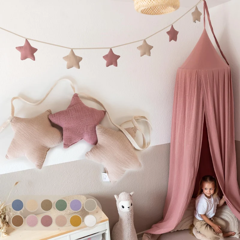 LILIMAUS Sternen Wimpelkette Stoff - 12 Farben - Kinderzimmer Deko - 100% Baumwolle Handmade - Musse