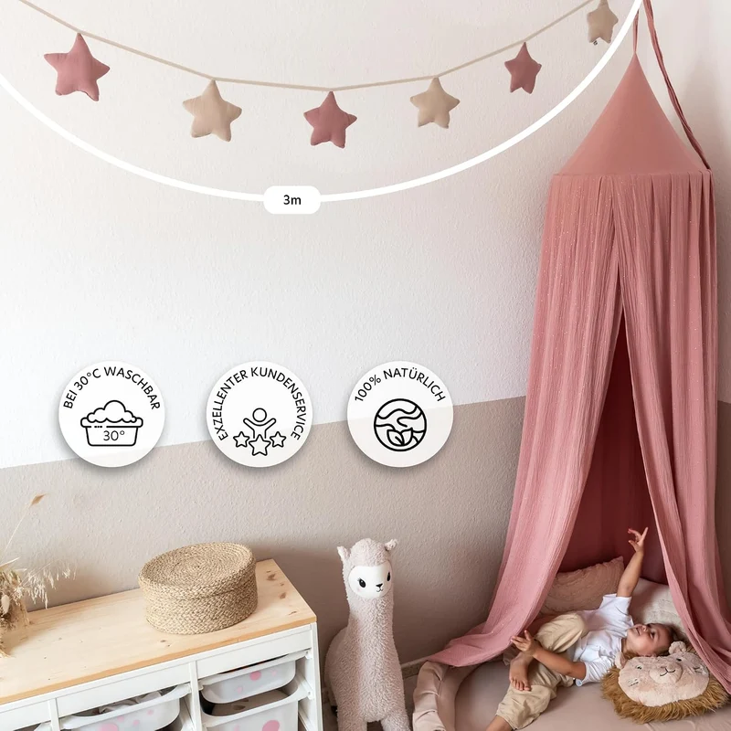 LILIMAUS Sternen Wimpelkette Stoff - 12 Farben - Kinderzimmer Deko - 100% Baumwolle Handmade - Musse