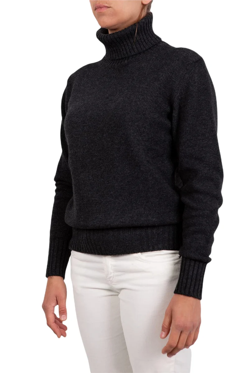 Rollkragenpullover für Damen Kaschmir-Mischung Made In Italy Doppeltes Garn M Anthrazit, M Anthrazit