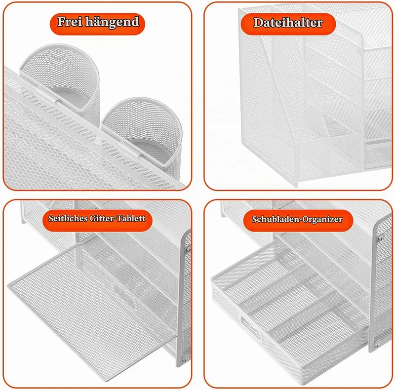 Schreibtisch Organizer mit Aktenhalter, 5-stufiger Papier Organizer mit Schublade und 2 Stifthaltern