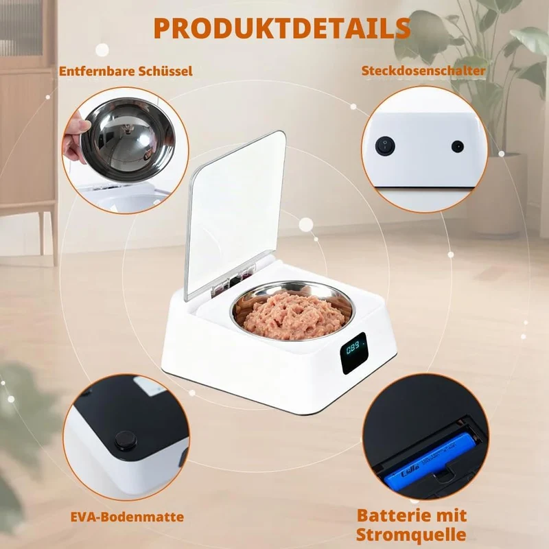 Nassfutterautomat für Katzen, Automatischer Futterautomat Katze Nassfutter mit aufklappbarem Deckel,