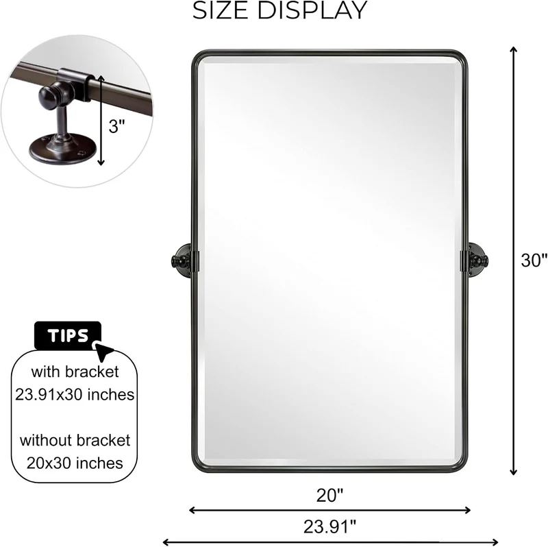 TEHOME 50,8 x 76,2 cm Pivot Rechteck Badezimmerspiegel Öl eingerieben Bronze Metall gerahmt Kippen a